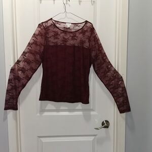 J. Crew Burgundy Floral Lace Long Sleeve Top